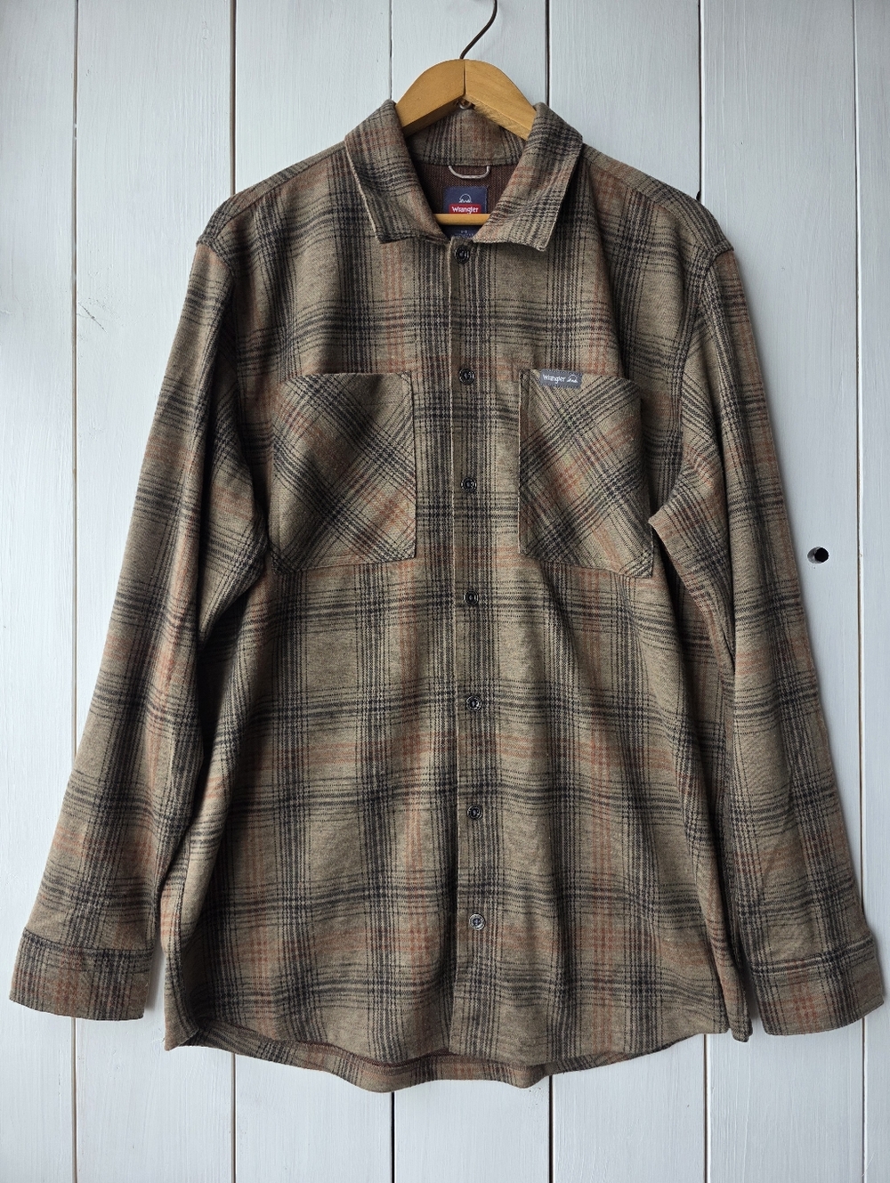 Wrangler Outdoor Flannel Western Snap Button Shirt Brown Mens Large Regular